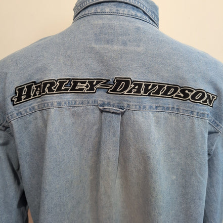 Chemise Harley Davidson XL Jean Bleu 100% Coton Brodée 2 Poches Logo