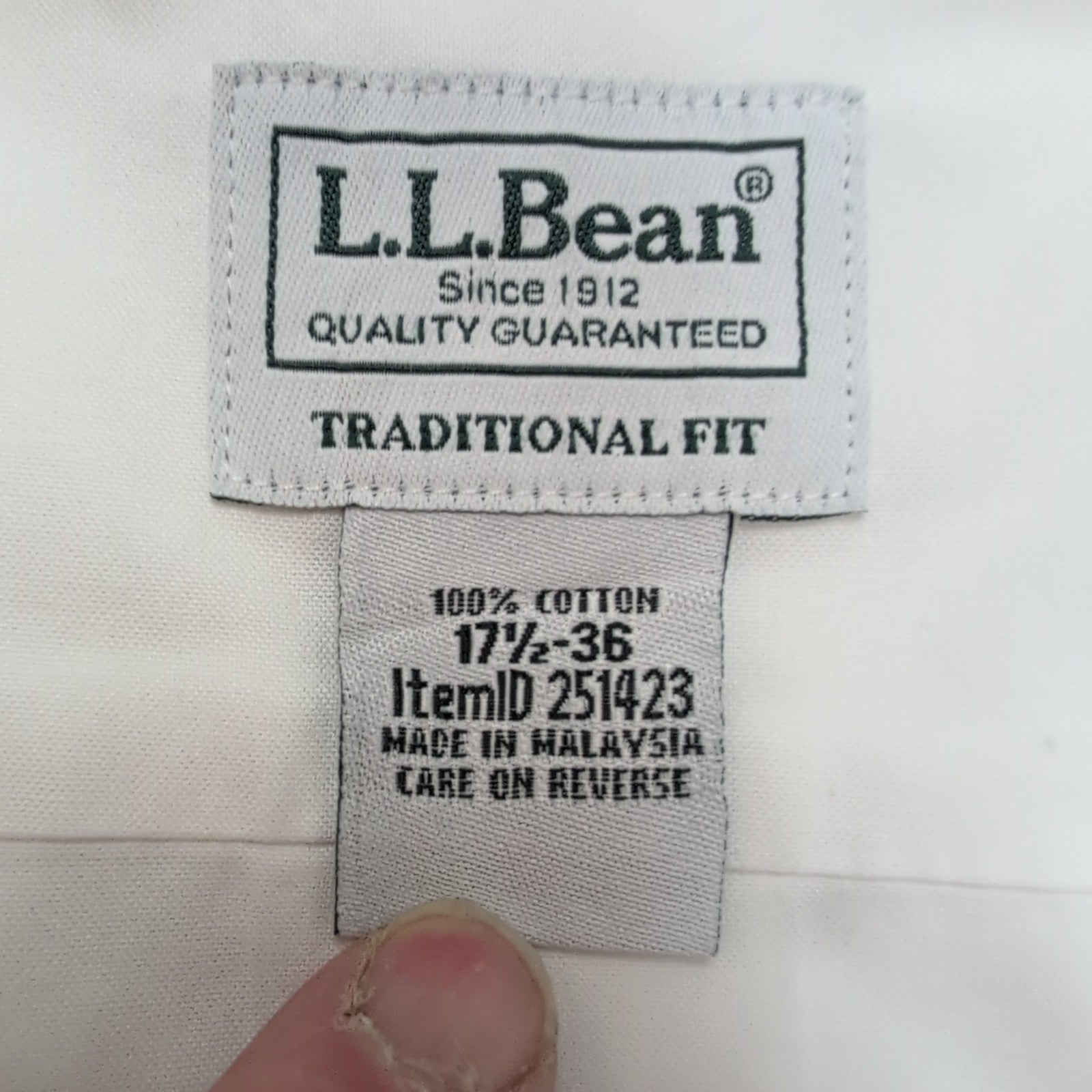 Chemise L.L. BEAN Homme XL/XXL Blanche Manches Longues Coton Supérieur