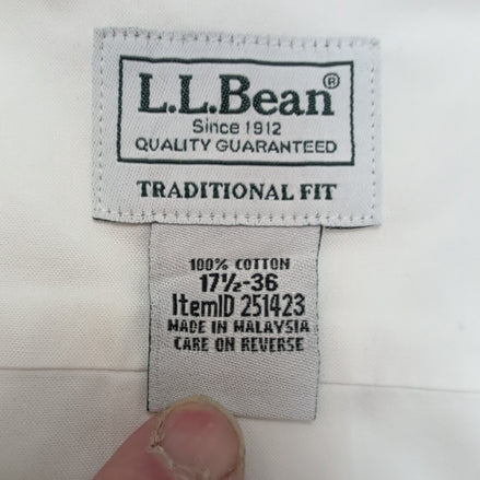 Chemise L.L. BEAN Homme XL/XXL Blanche Manches Longues Coton Supérieur