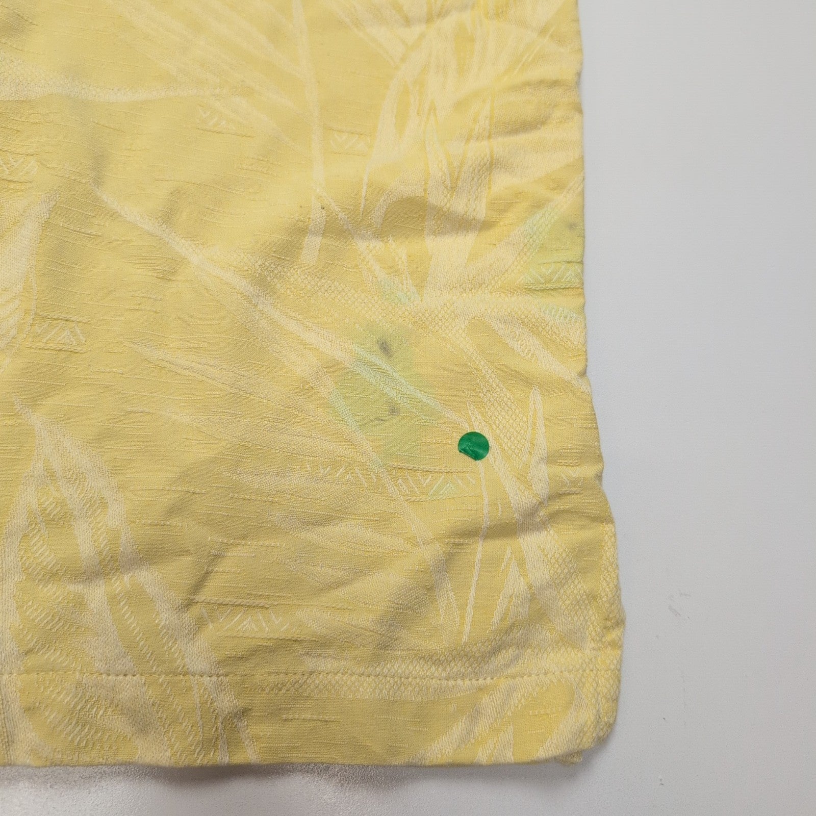 Chemise Hawaïenne Caribbean Joe XL Soie Jaune Pâle Feuillage Gaufré