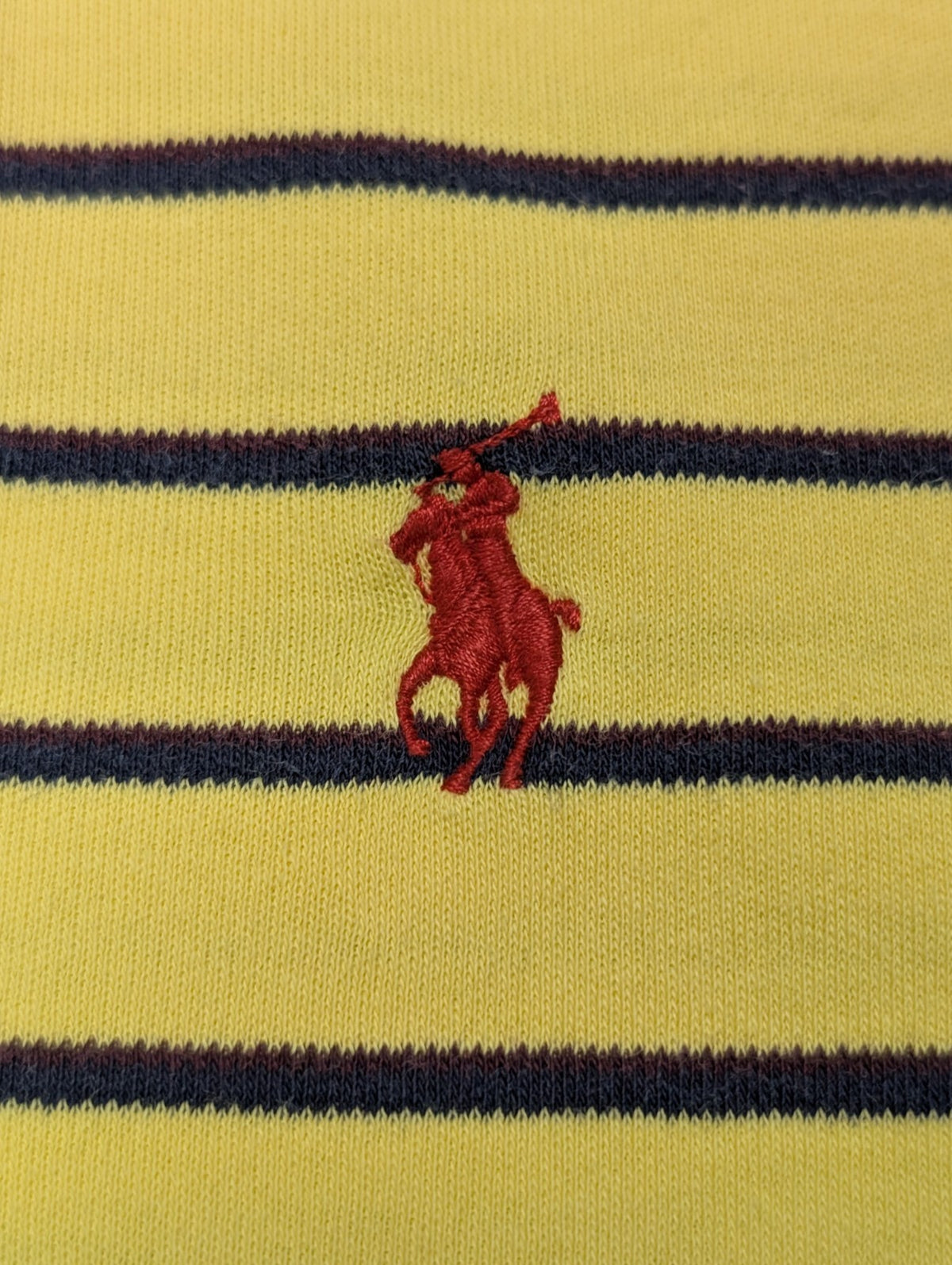 Polo manches courtes Polo Ralph Lauren M jaune rayures marine logo rouge coton