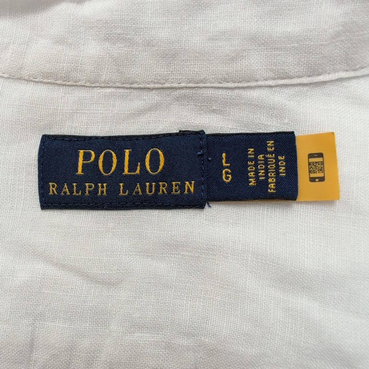 Chemise Polo Ralph Lauren L 100% Lin Blanche QR Code Broderie Poignet