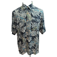 Chemise Hawaïenne L Viscose Verte Feuillage Voitures Manches Courtes