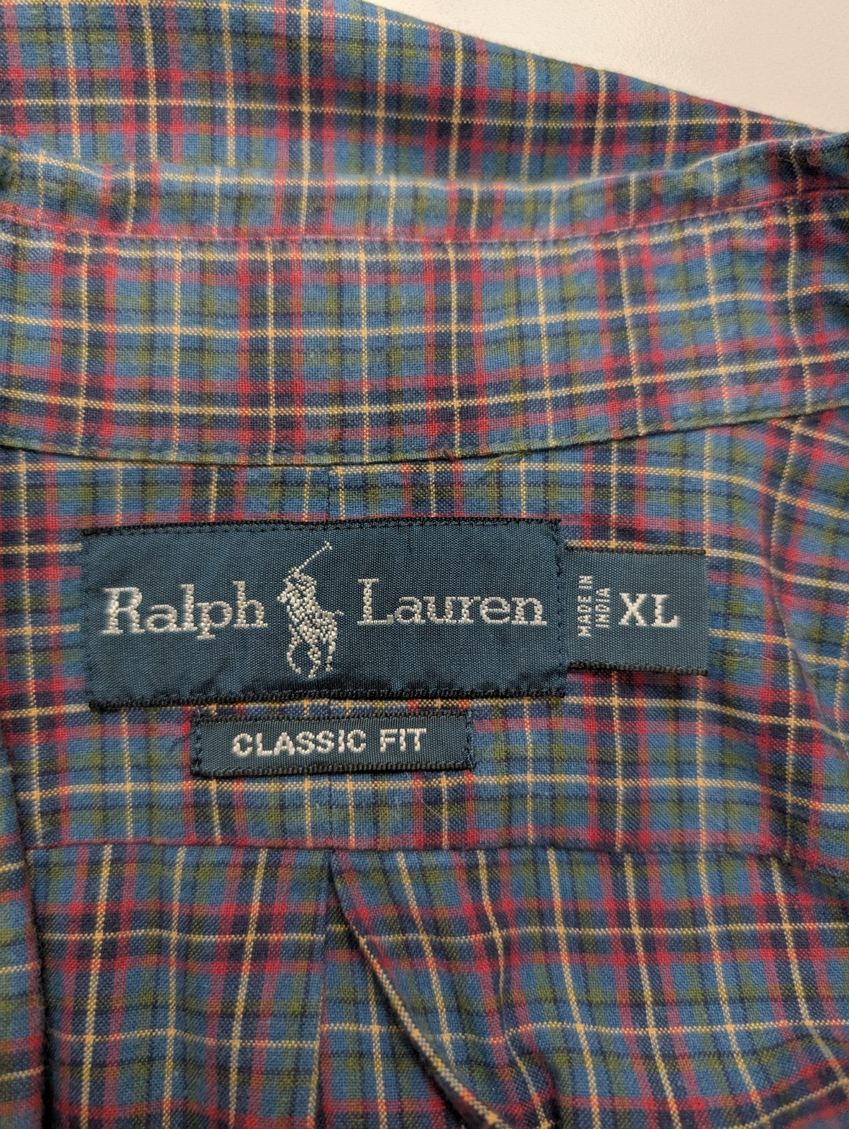 Ralph Lauren Chemise Homme XL Bleu Rouge Tartan Manches Longues Classic Fit