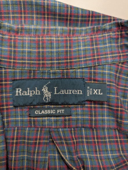 Ralph Lauren Chemise Homme XL Bleu Rouge Tartan Manches Longues Classic Fit