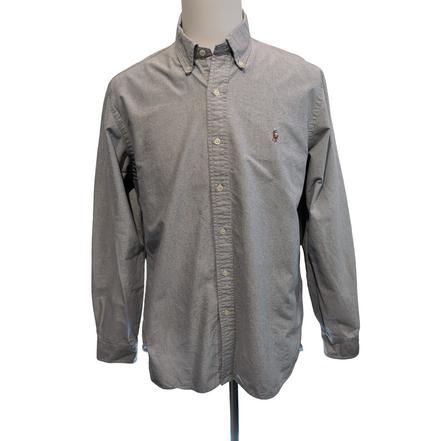 Chemise Ralph Lauren L Gris Clair Oxford Coton Logo Marron Manches Longues