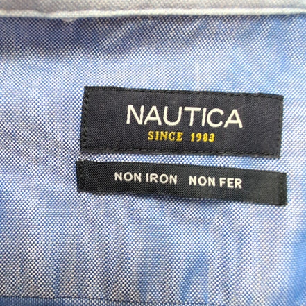 Chemise Nautica Bleu Uni 100% Coton Vintage Taille L Manches Longues