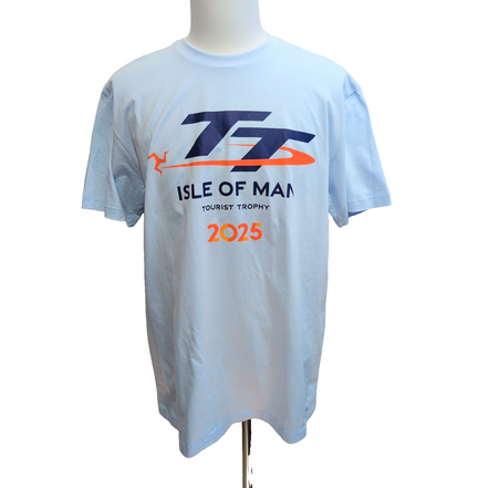 T-shirt TT Isle of Man Tourist Trophy 2025 XL Bleu Ciel Neuf 100% Coton