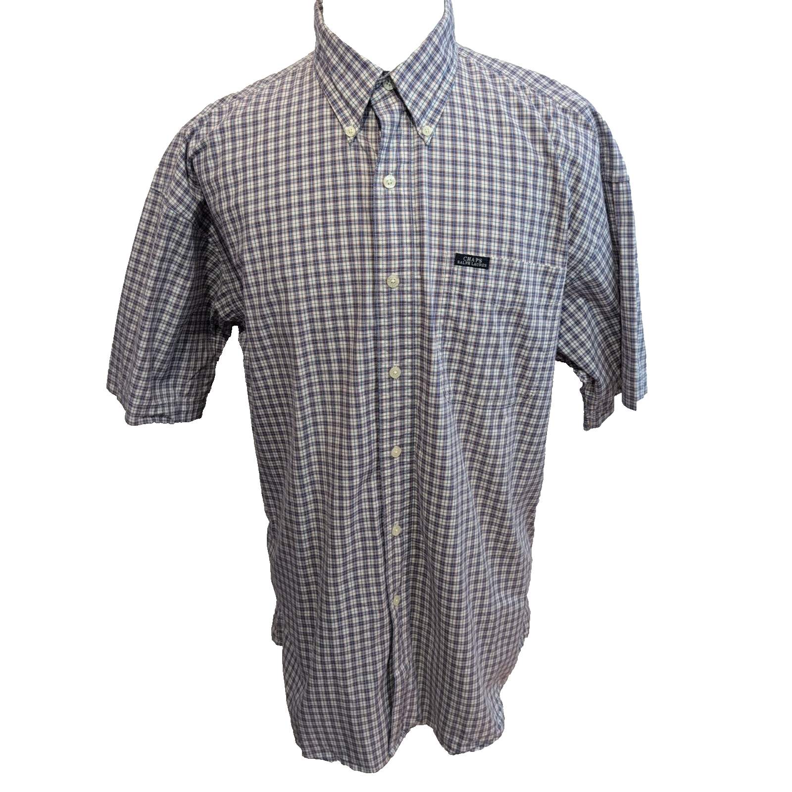 Chemise Chaps Ralph Lauren Carreaux Violet / Bleu Taille L Manches courtes Poche