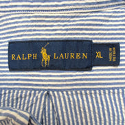 Chemise Ralph Lauren XL Manches Courtes Bleue Rayures Logo Rose Coton