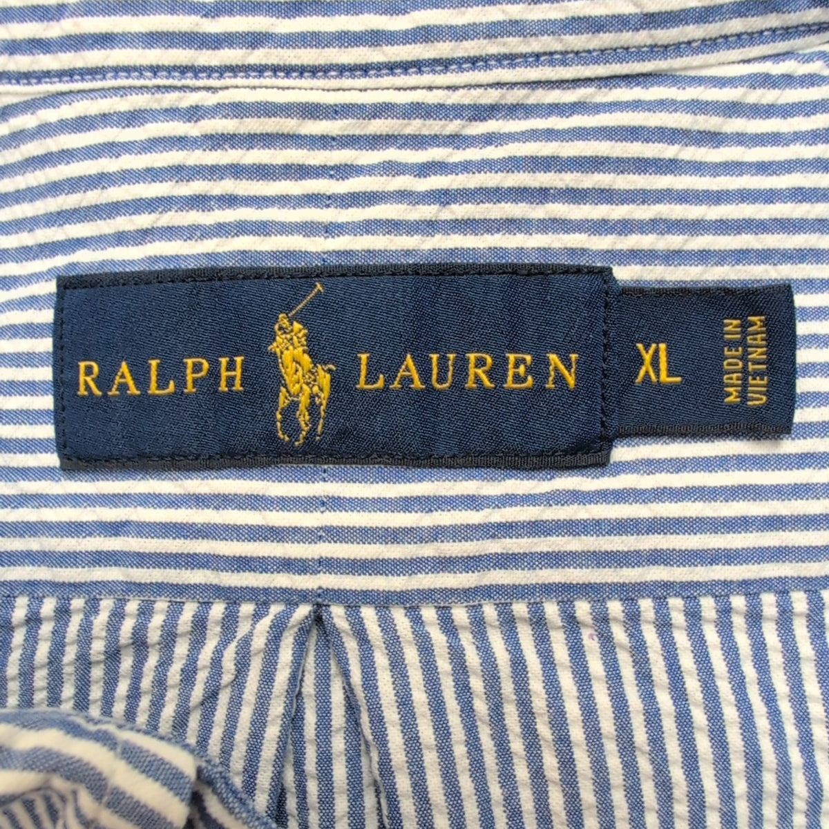 Chemise Ralph Lauren XL Manches Courtes Bleue Rayures Logo Rose Coton