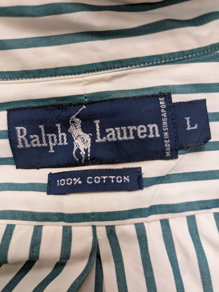 Ralph Lauren Chemise Vintage L Rayures Vert Écusson Couronne