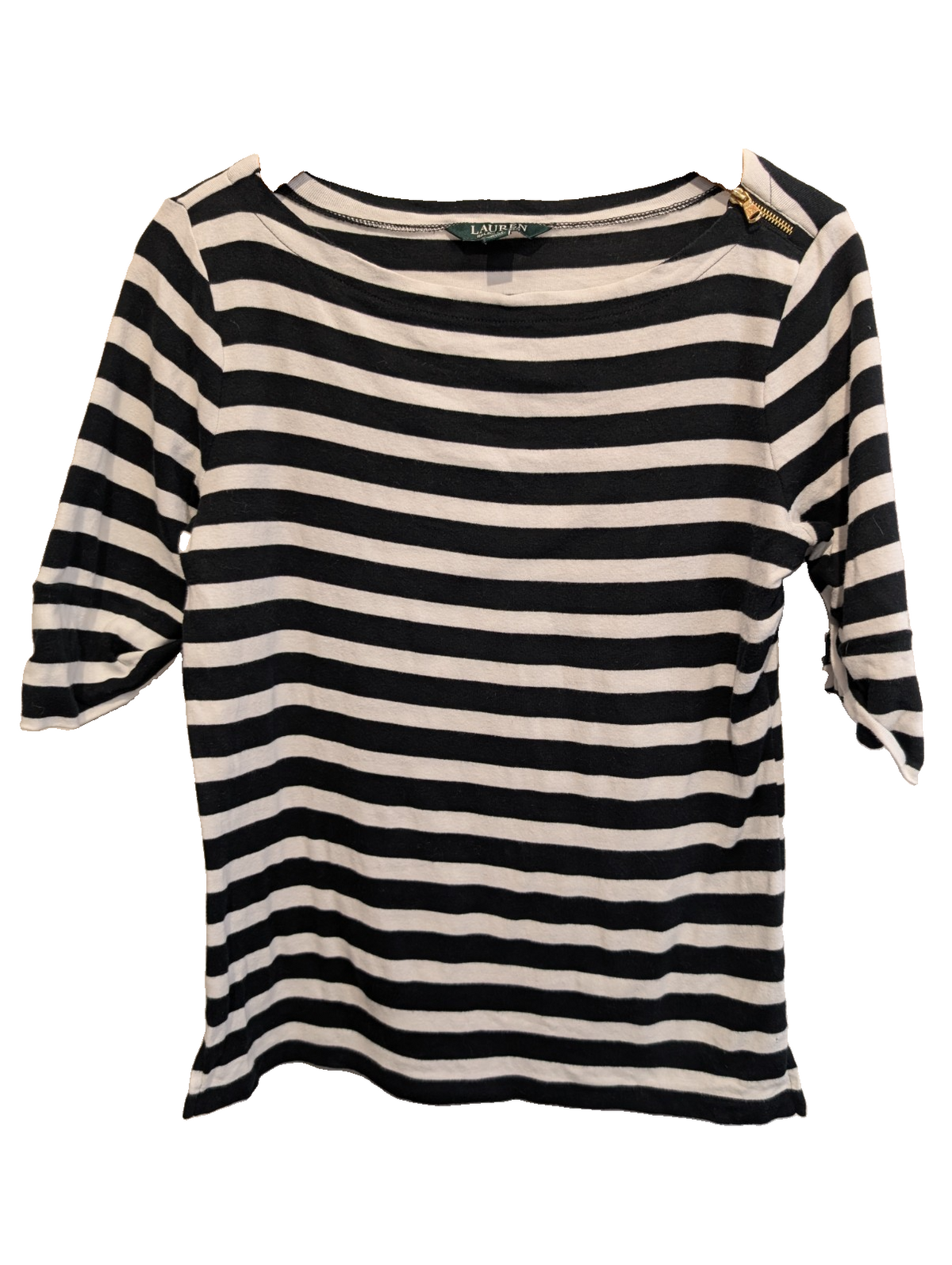 Marinière LAUREN Ralph Lauren M rayures noir blanc manches 3/4 zip doré