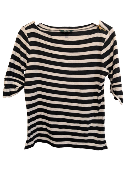 Marinière LAUREN Ralph Lauren M rayures noir blanc manches 3/4 zip doré
