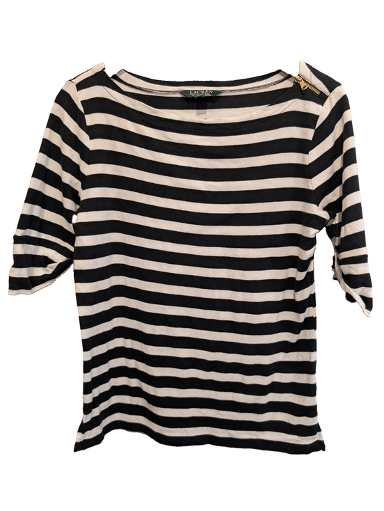 Marinière LAUREN Ralph Lauren M rayures noir blanc manches 3/4 zip doré