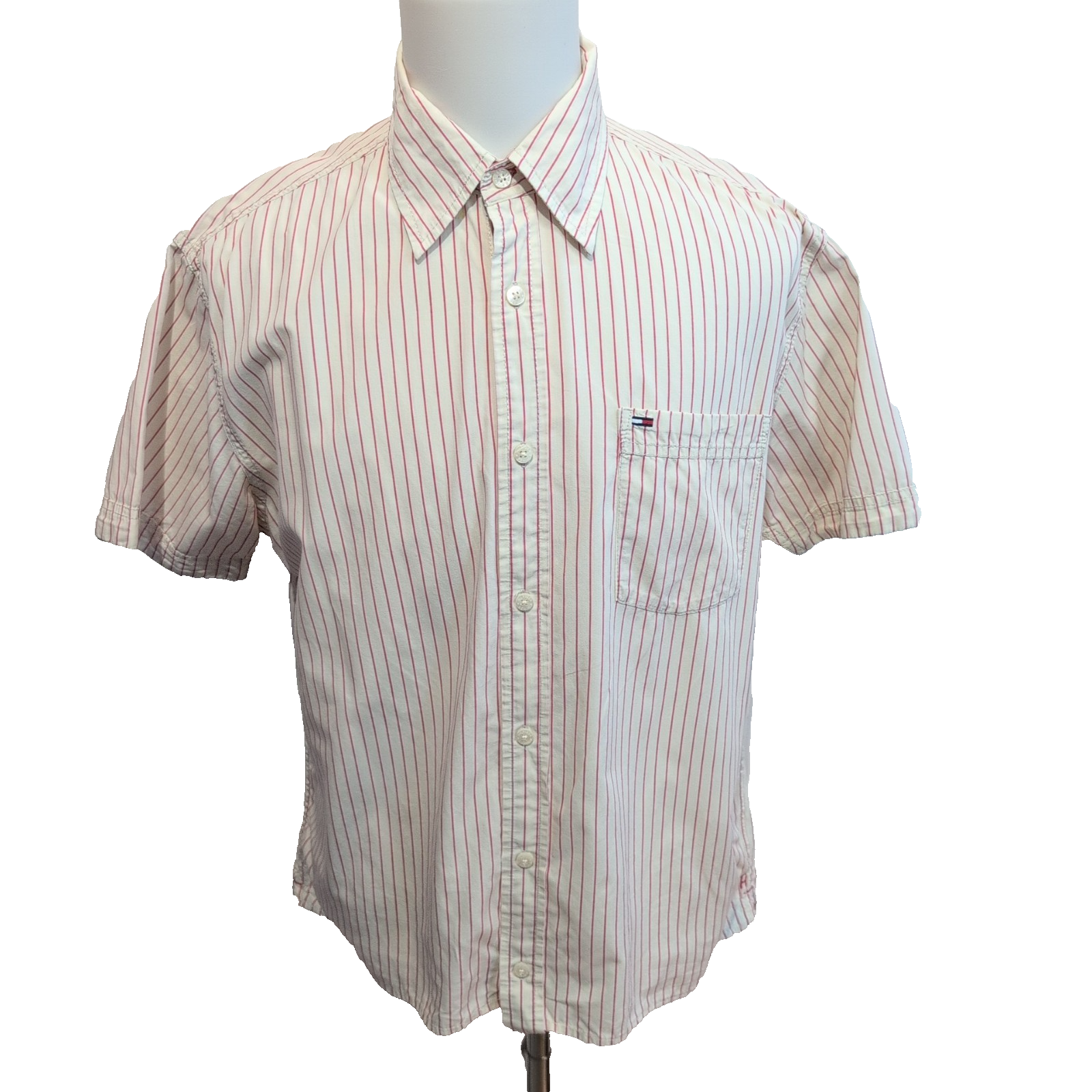 Chemise Tommy Hilfiger Denim blanc cassé rayures rouges manches courtes taille L