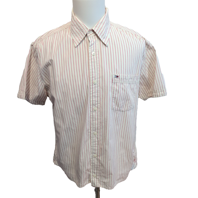 Chemise Tommy Hilfiger Denim blanc cassé rayures rouges manches courtes taille L