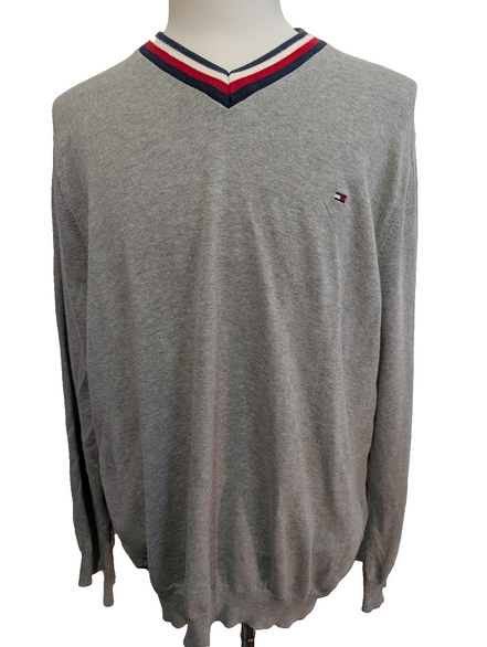 Pull Tommy Hilfiger - Col V - Gris - Taille XL/XXL