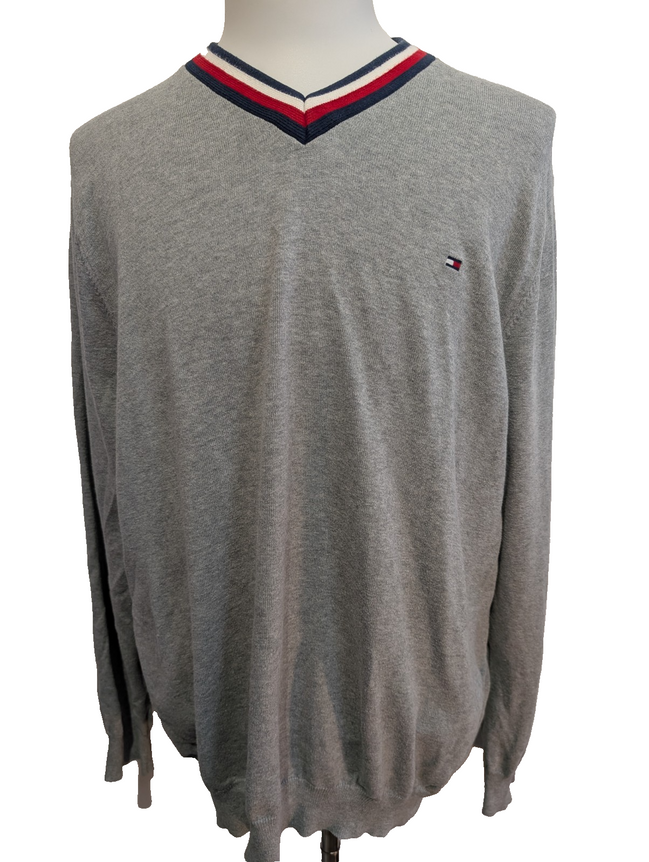 Pull Tommy Hilfiger - Col V - Gris - Taille XL/XXL
