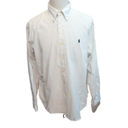 Chemise Ralph Lauren Classic Fit XL Blanc Uni Logo Bleu Marine manches longues