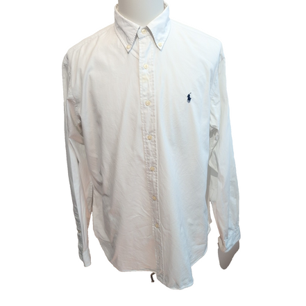 Chemise Ralph Lauren Classic Fit XL Blanc Uni Logo Bleu Marine manches longues