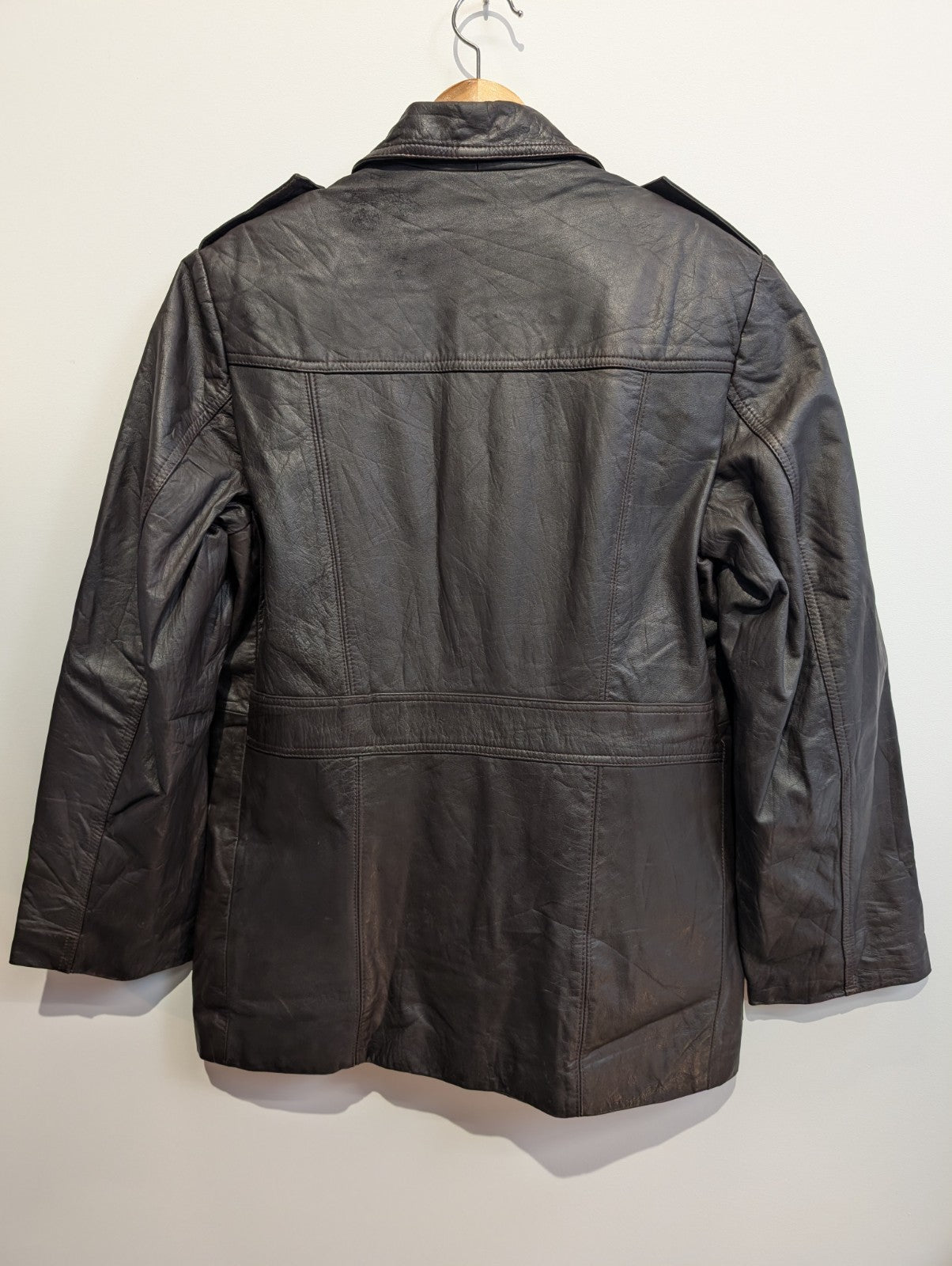 Veste Seal boutonnée cuir marron mi-longue vintage taille M #8c