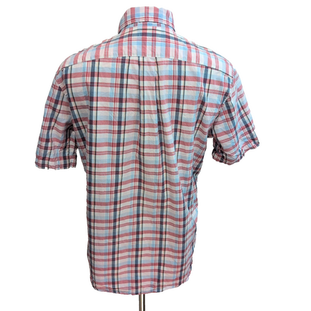 Chemise Nautica M Rouge Bleu Carreaux Manches longues Coton Logo Brodé Poche