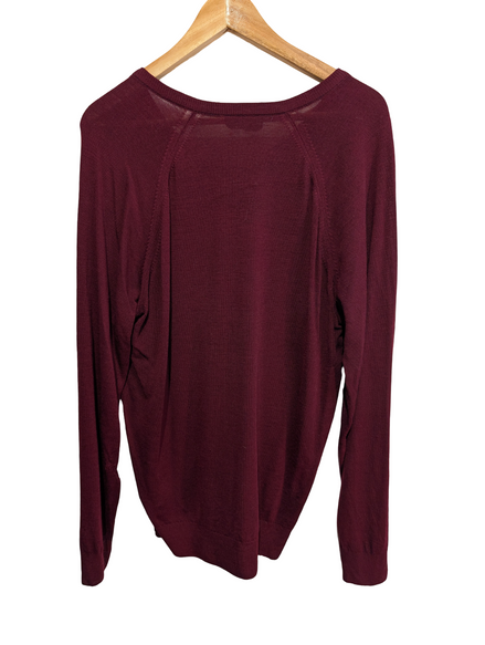 Pull Fred Perry L bordeaux 100% laine d'agneau col V Made in England