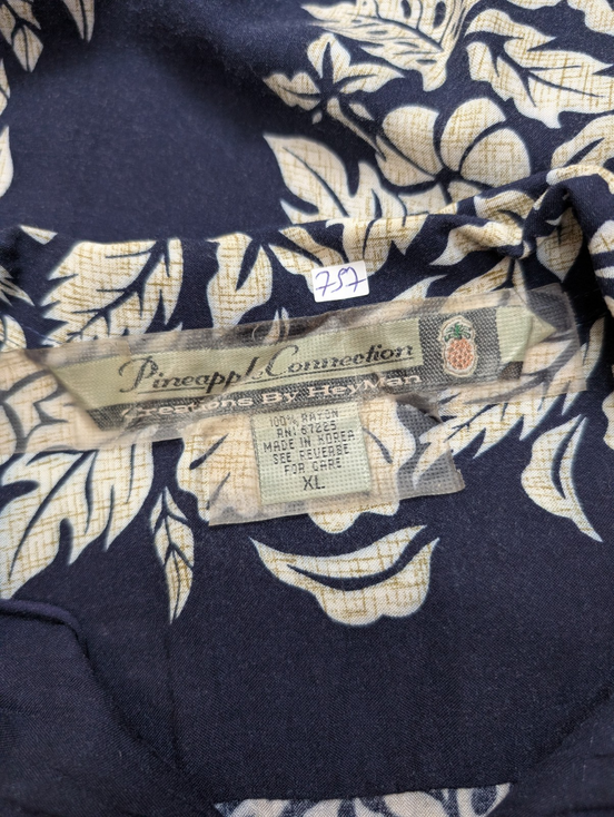 Chemise Hawaïenne Pineapple Connection 100% Rayonne - Marine & Blanc - XL