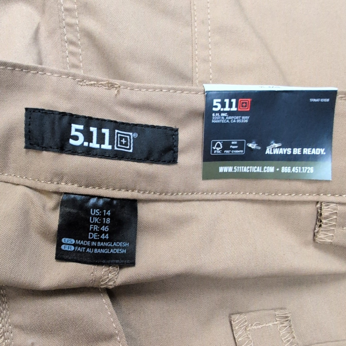 Short Femme 5.11 Tactical Teflon Stretch Marron Taille 46 Neuf 6 Poches