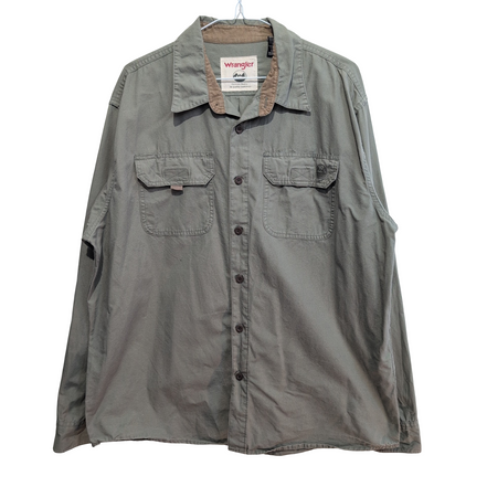 Chemise Wrangler kaki 2 poches logo brodé taille L manches longues homme
