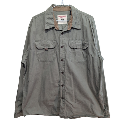 Chemise Wrangler kaki 2 poches logo brodé taille L manches longues homme