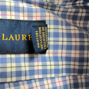 Chemise Ralph Lauren XL Bleue Carreaux Logo Rose Manches Longues Coton