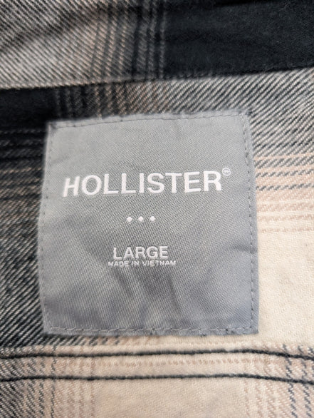 Chemise Flanelle HOLLISTER Homme L Noire Crème Carreaux Ajustée |284S