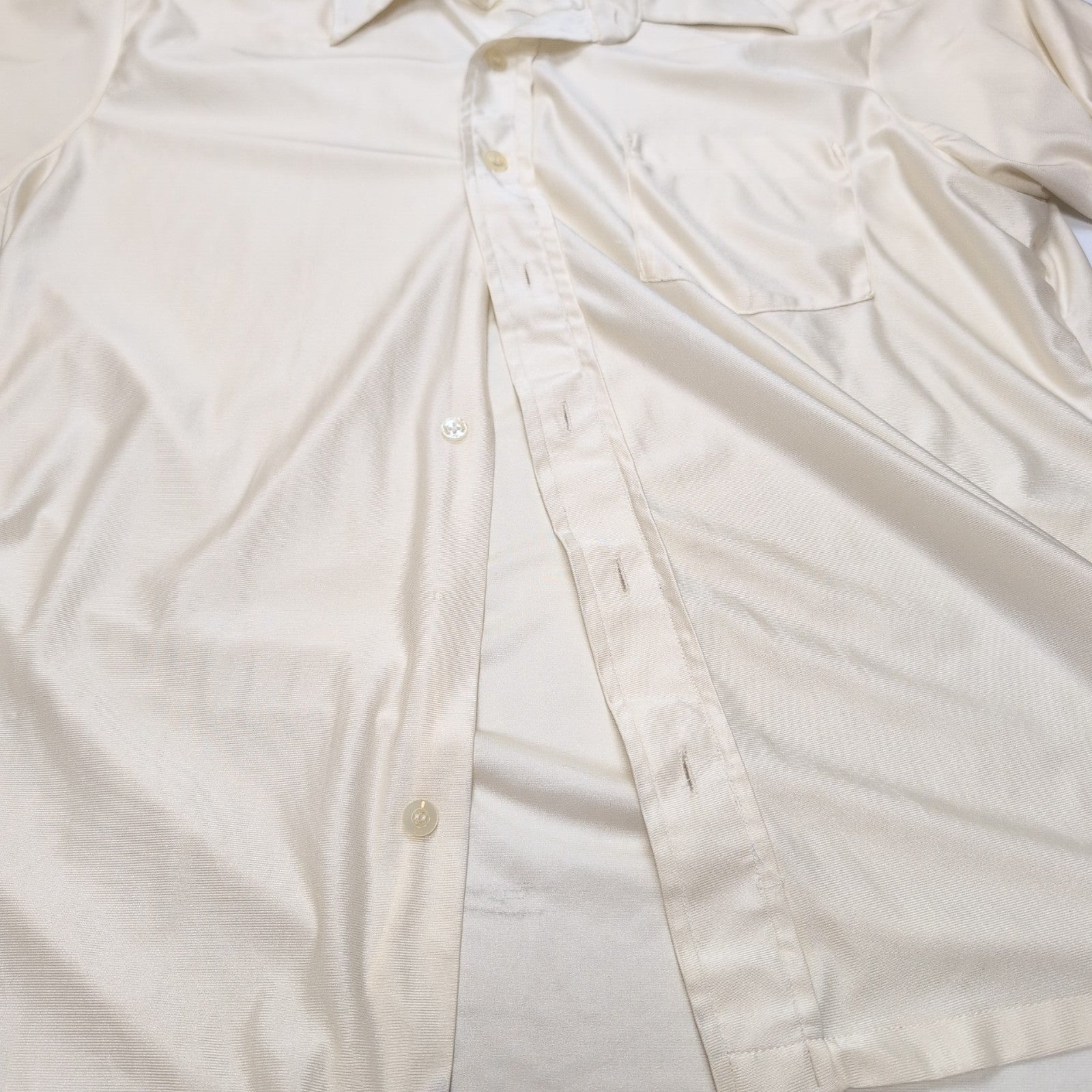Chemise Vintage Qiana Esquires Choice Nylon 70s Beige Crème Col Pointes S
