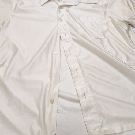 Chemise Vintage Qiana Esquires Choice Nylon 70s Beige Crème Col Pointes S