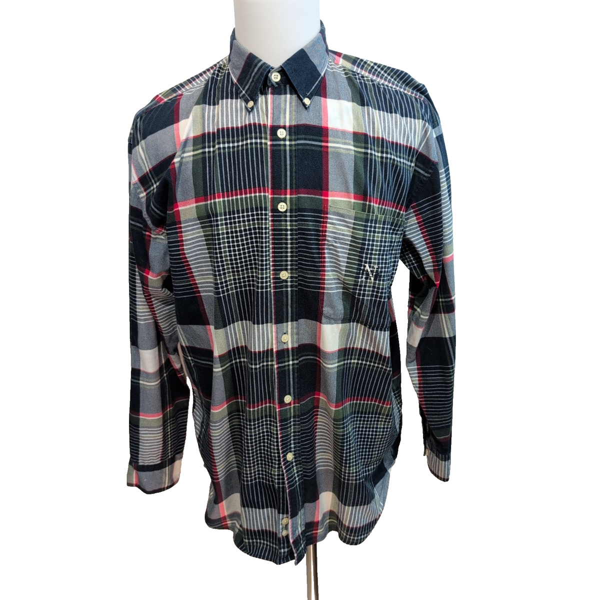 Chemise Nautica Vintage L Bleu Vert Rouge Carreaux Coton Logo