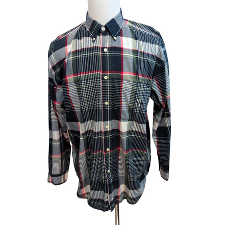 Chemise Nautica Vintage L Bleu Vert Rouge Carreaux Coton Logo