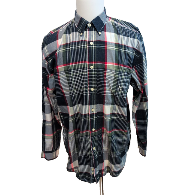Chemise Nautica Vintage L Bleu Vert Rouge Carreaux Coton Logo