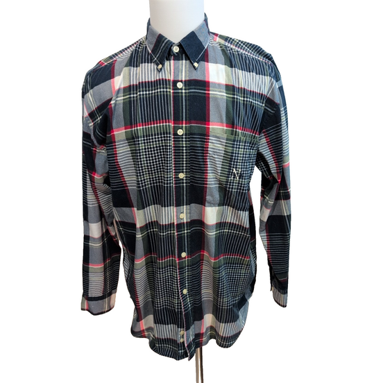 Chemise Nautica Vintage L Bleu Vert Rouge Carreaux Coton Logo
