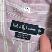 Chemise Ralph Lauren Big Shirt Vintage L Violet Pâle Rayures Logo Bleu Marine
