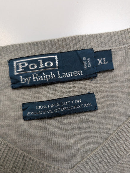 Pull Polo Ralph Lauren Gris Clair Logo Marine Coton Pima - Taille XL - NEUF