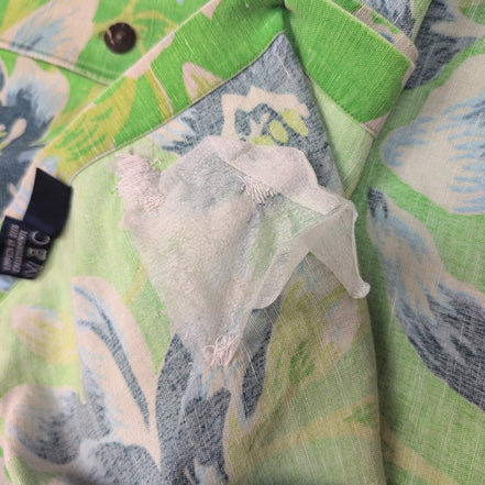 Chemise Hawaïenne Nautica 55% Lin 45% Rayonne Verte Taille L manches courtes