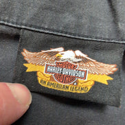 Chemise Harley Davidson noire orange brodée dos coton manches courtes L