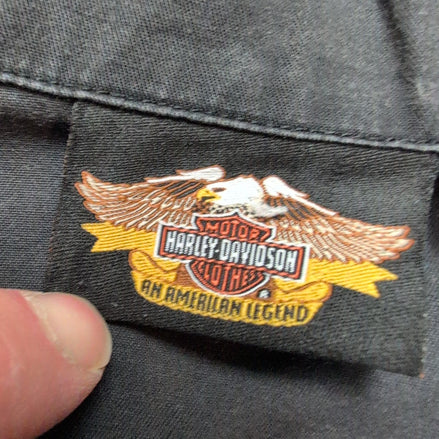Chemise Harley Davidson noire orange brodée dos coton manches courtes L