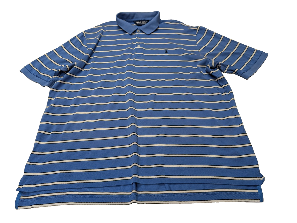 Polo manches courtes Polo Golf Ralph Lauren XL bleu rayures coton Pima