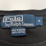 Pull Polo Ralph Lauren col rond noir gris rayures logo noir coton M