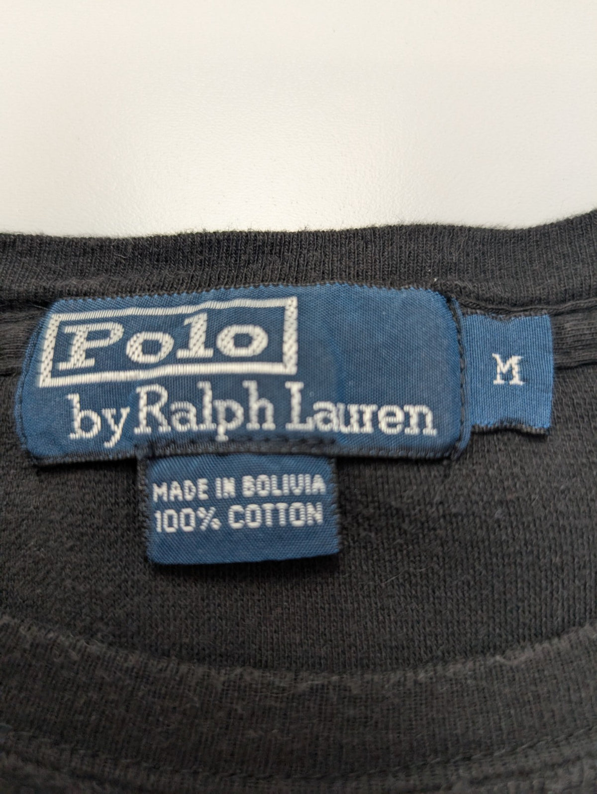 Pull Polo Ralph Lauren col rond noir gris rayures logo noir coton M