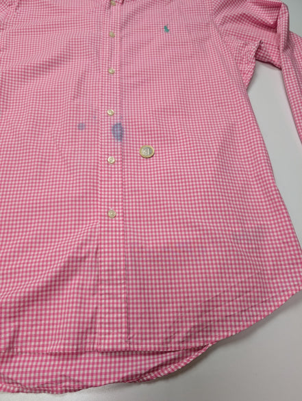 Chemise Polo Ralph Lauren Shirt M L Classic Fit Vichy Rose Stretch Button Down
