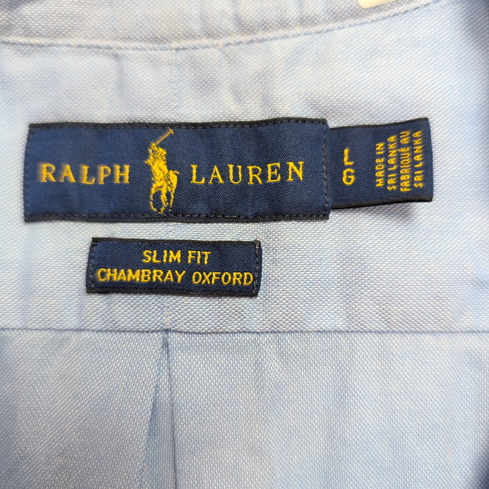 Chemise Ralph Lauren Slim Fit L Chambray Oxford Bleu Logo Marron manches courtes
